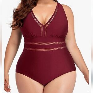 DACI PLUS SIZE Open Knit V-neck Swimsuit
